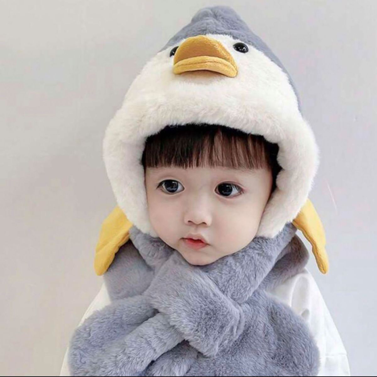 韓国　キッズ　こども用　ペンギン　ボアマフラー　帽子 ふわふわ 可愛い 暖かい モコモコ 冬 帽子