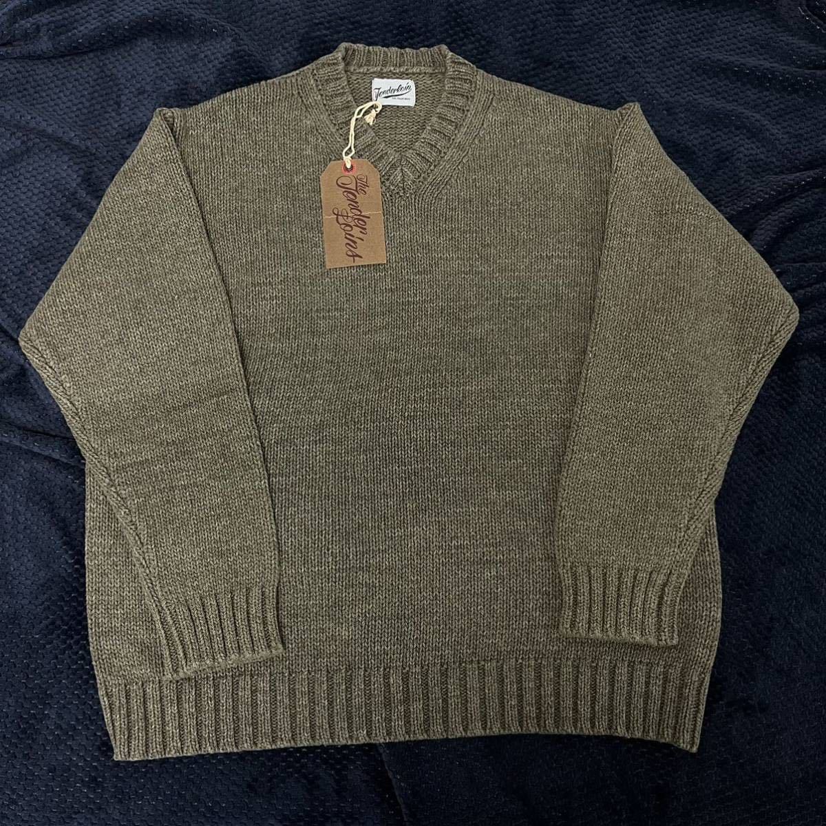 テンダーロイン Vネック コットンニット オリーブ サイズ L tenderloin V NECK COTTON KNIT OLIVE size L 19aw 新品 未使用保管品_画像1