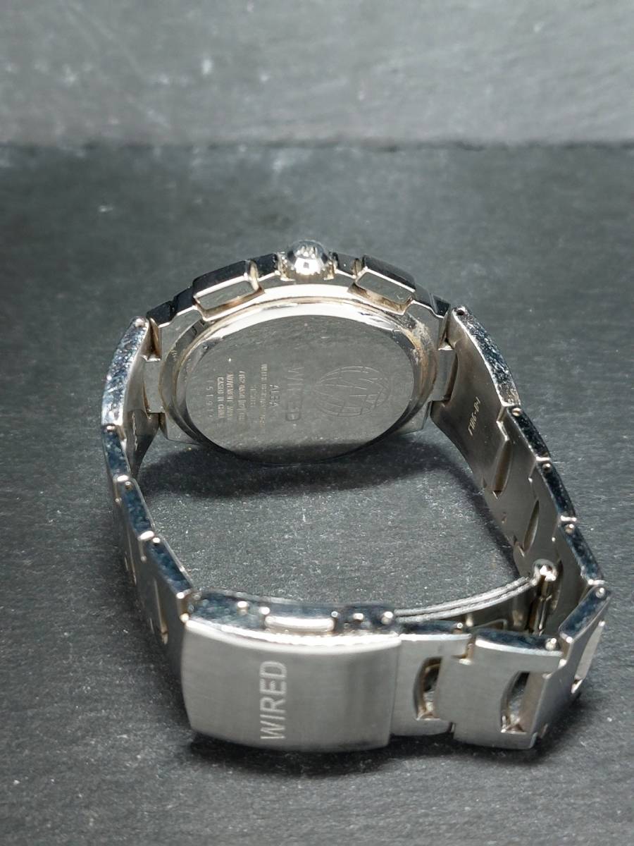 SEIKO セイコー WIRED ワイアード 7T62-0A50 メンズ アナログ 腕時計 ホワイト文字盤 クロノグラフ カレンダー ステンレス メタルベルト_画像6