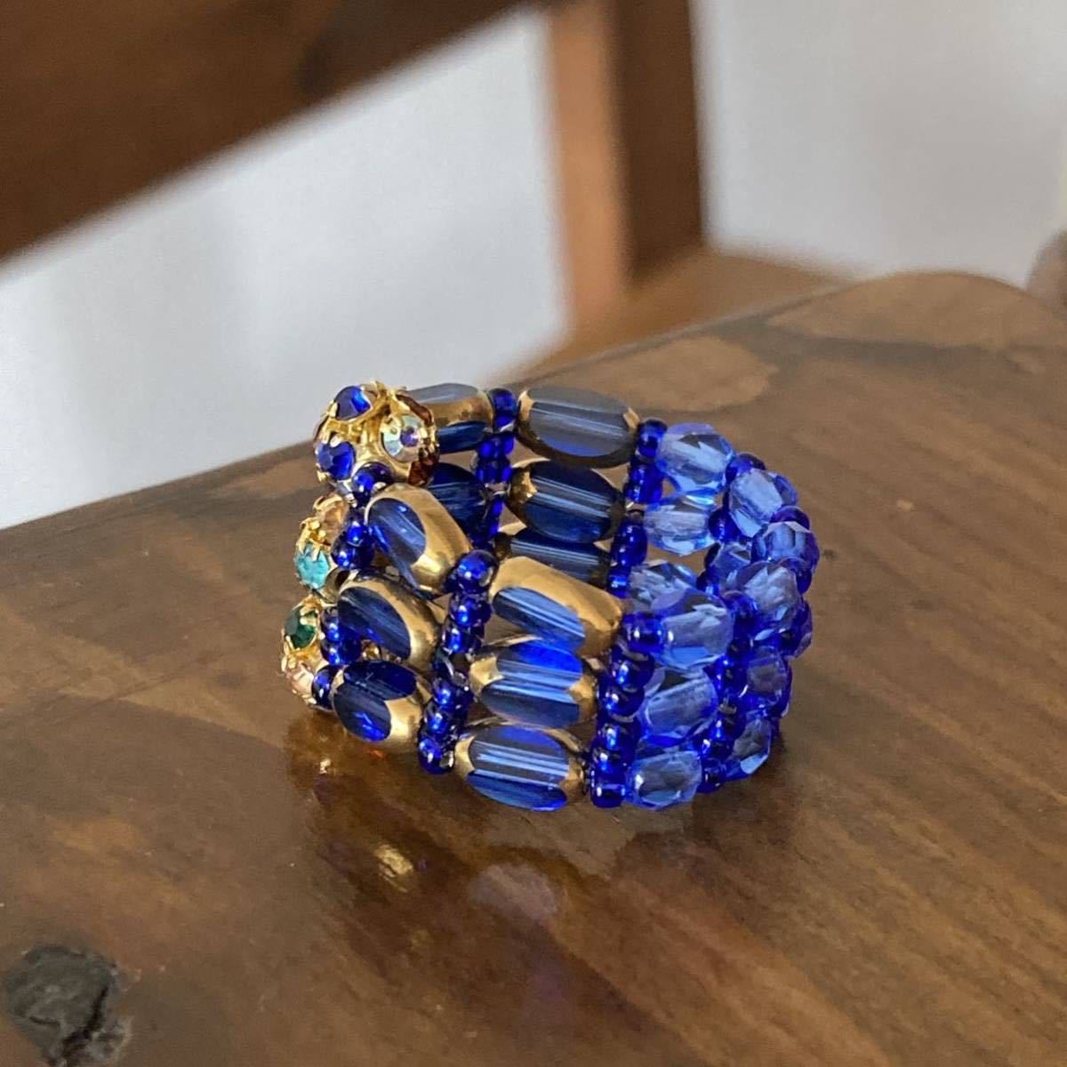 14-16 number colorful . rhinestone 3 piece . jujube beads. ring blue 