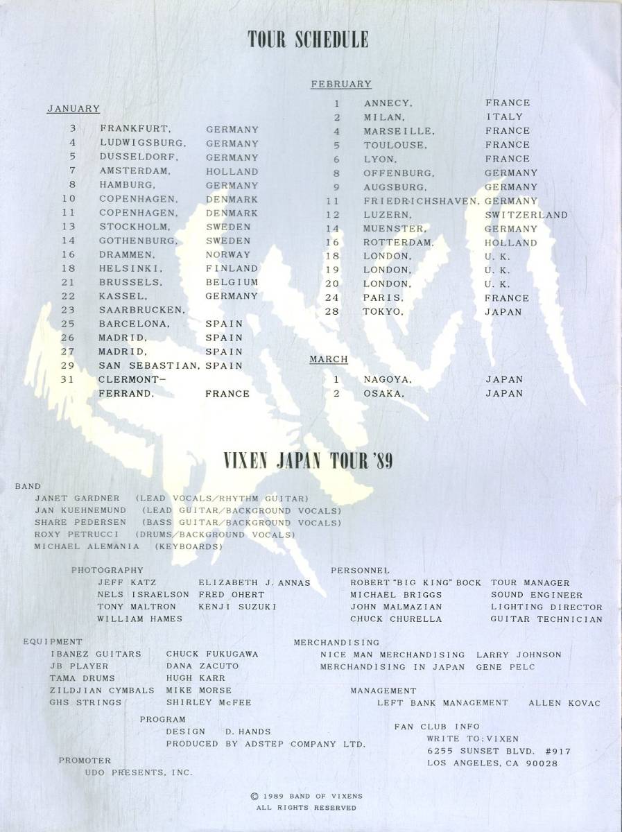 J00016293/▲▲コンサートパンフ/Vixen「Vixen Japan Tour 89」_画像4