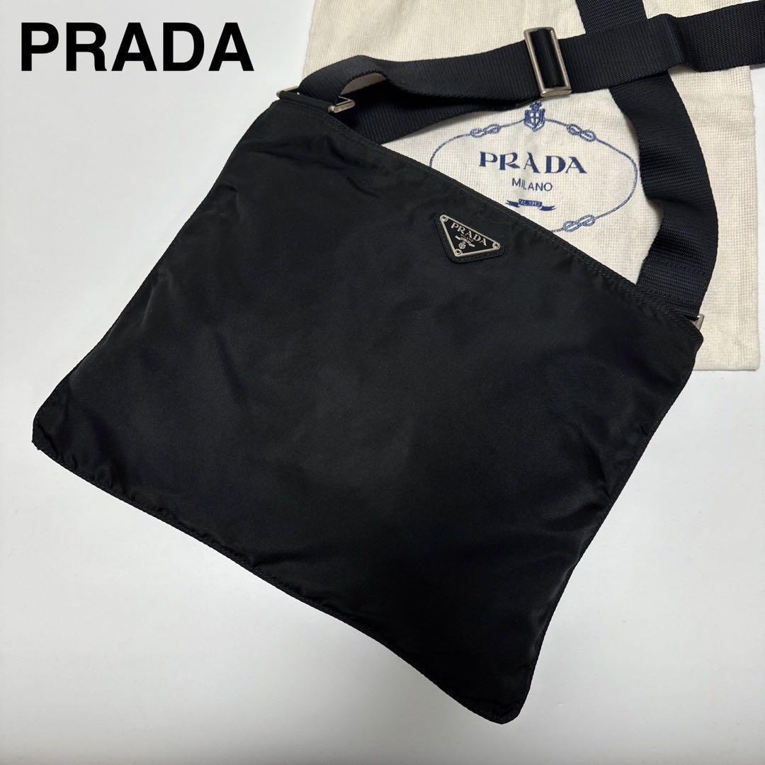 ファッション 361【美品】プラダ PRADA 三角ロゴ ナイロン シルバー