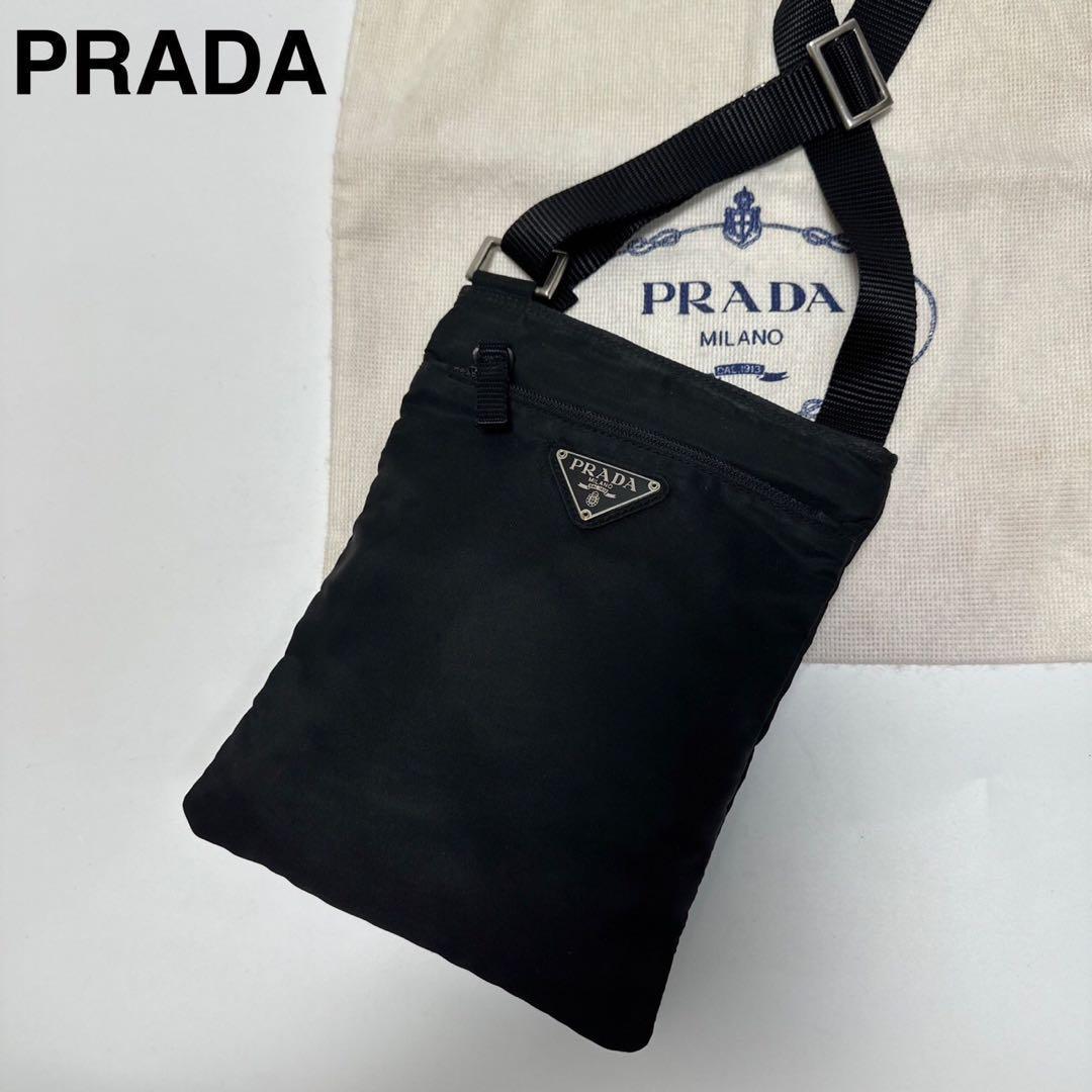 411【美品】プラダ PRADA　三角ロゴ ナイロン　ブラック 黒　ショルダーバッグ サコッシュ　ポート　ポシェット