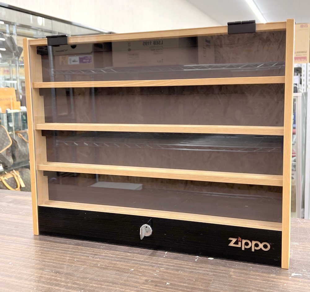 Zippo/ジッポー Zippoケース 4段 鍵付き 約45×36×4cm 木製/アクリル ショーケース 収納ケース ボックス コレクション インテリア