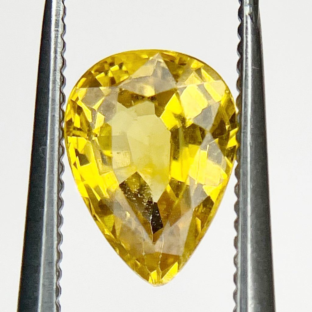 ◆綺麗◆天然イエローサファイアルース◆0.905ct◆縦6.6mm×横5.0mm 厚み3.3mm◆製品制作用◆コレクション用◆ペアシェイプ◆_画像2