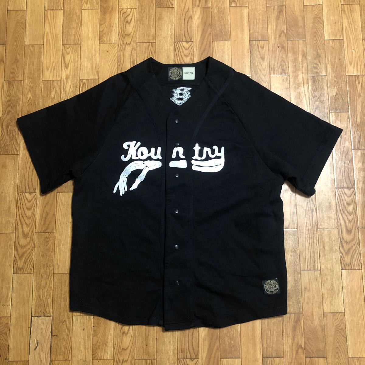 日本製 KAPITAL 16/-度詰め天竺 ベースボールシャツ BONE 黒 1サイズ キャピタル スナップボタン