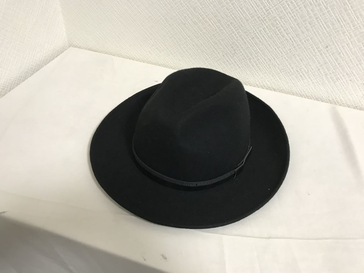 本物イタリア製MADEINITALYウールデカビッグ中折れハット帽子ボウシメンズレディースサーフアメカジビジネススーツ黒ブラック62_画像1