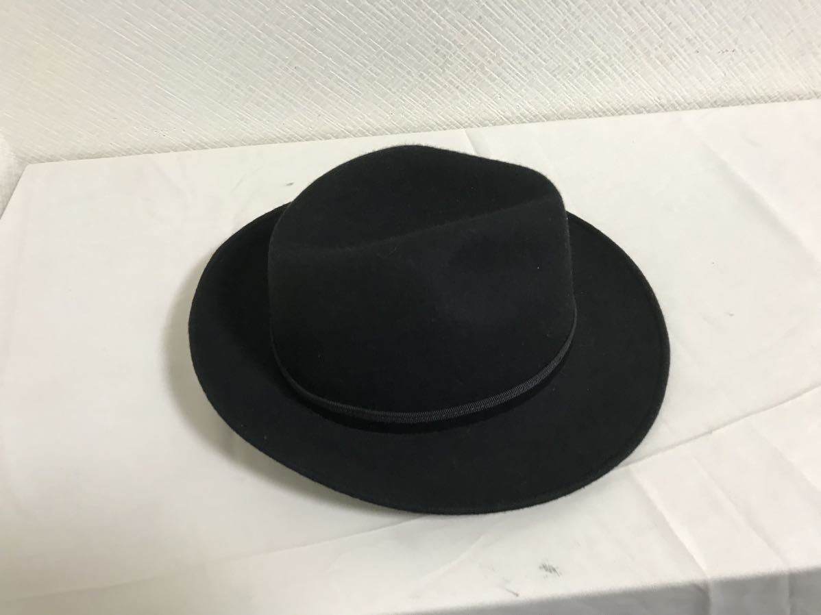 本物イタリア製MADEINITALYウールデカビッグ中折れハット帽子ボウシメンズレディースサーフアメカジビジネススーツ黒ブラック62_画像3
