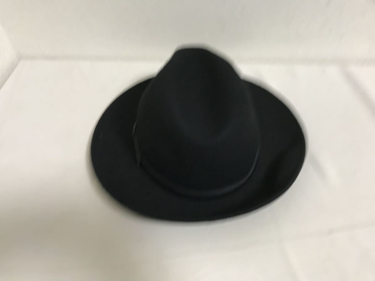 本物イタリア製MADEINITALYウールデカビッグ中折れハット帽子ボウシメンズレディースサーフアメカジビジネススーツ黒ブラック62_画像4