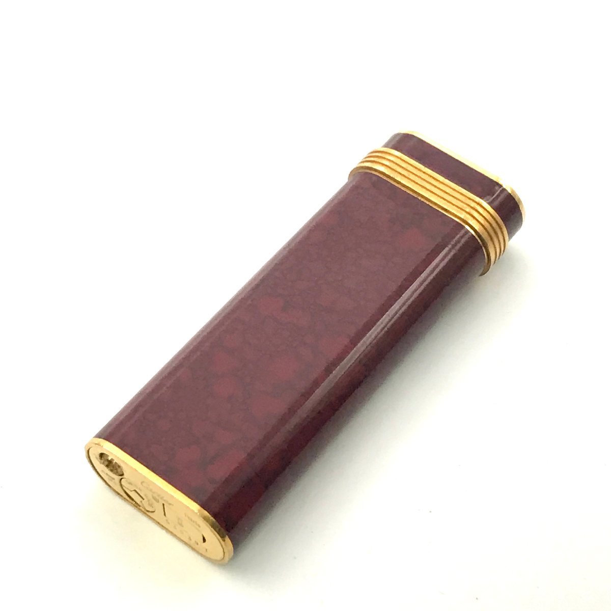 1円 美品 Cartier カルティエ トリニティ マーブル ガス ライター 煙草グッズ 喫煙具 ボルドー 着火良好 a1822_画像4