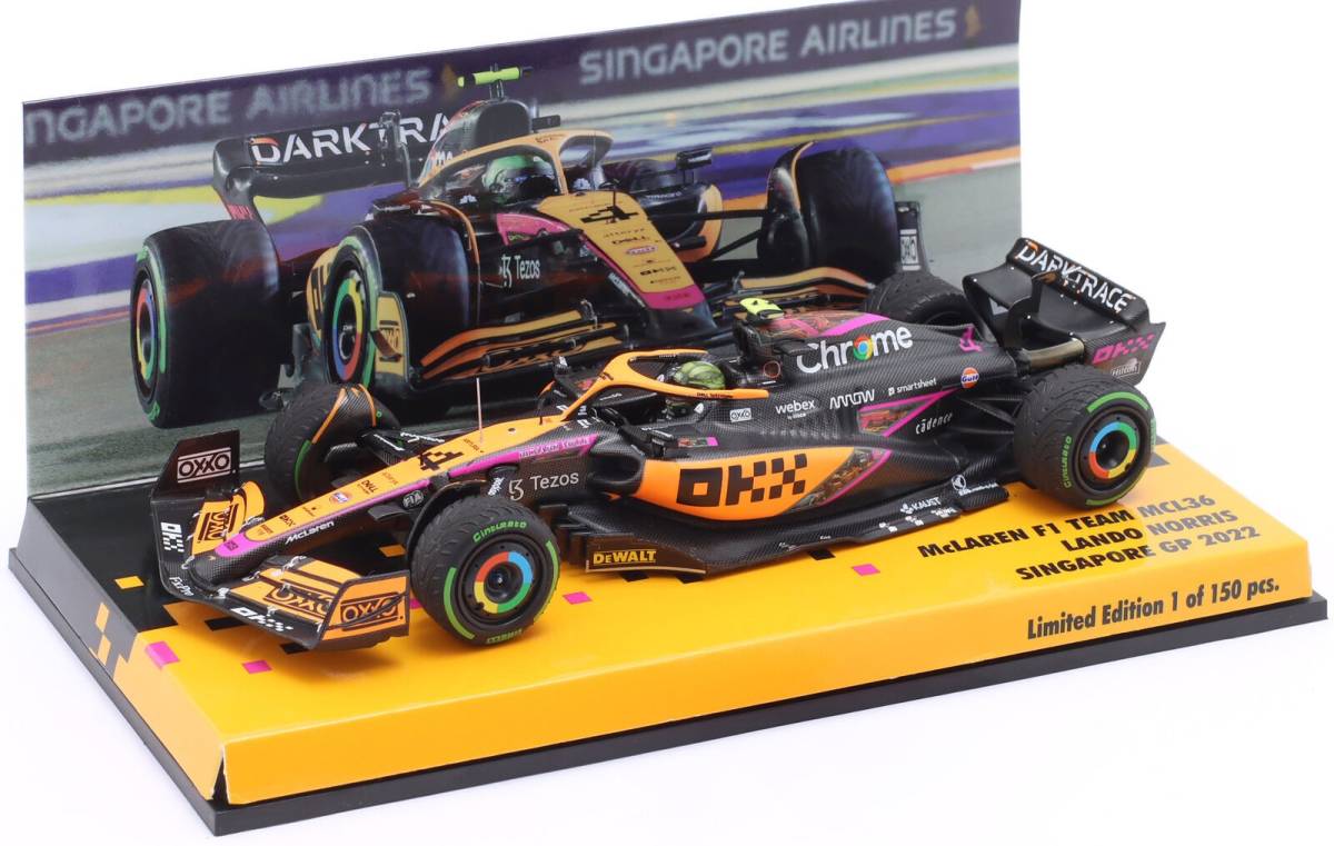 1:43 Minichamps マクラーレン F1 MCL36 シンガポールGP 2022 L.ノリス #4 レインタイヤ McLaren Norris 限定BOX(最終処分)_画像1