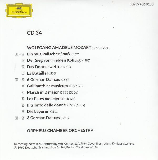 [CD/Dg]モーツァルト:音楽の冗談K.522&6つのドイツ舞曲K.567&3つのドイツ舞曲K.605他/オルフェウス室内管弦楽団 1989.12_画像2