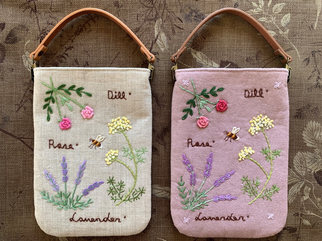 ハンドメイド、手刺繍、「蜜蜂と花のサンプラーのスマホ＆グラスケース」　ナチュラル_画像7