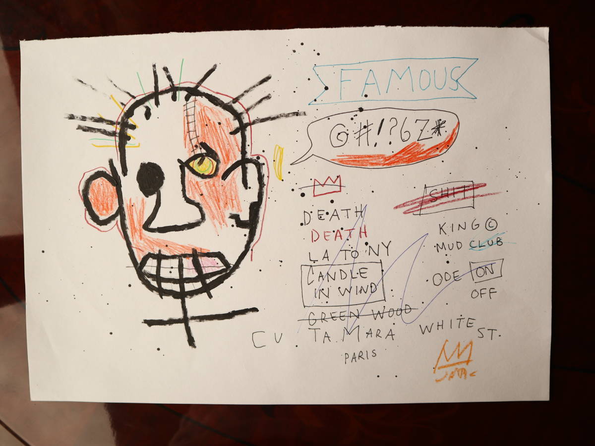送料無料★ジャン＝ミシェル・バスキアJean-Michel Basquiat★FAMOUS DEATH★模写★販売証明書★混合メディア_画像1