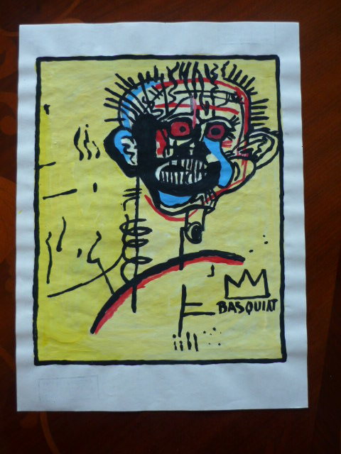 送料無料★ジャン＝ミシェル・バスキアJean-Michel Basquiat★ニューヨーク,ギャラリー印あり★証明書COA付属 ★模写★混合メディアa8
