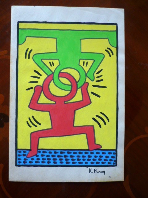 【模写】 額付き キース・ヘリング KEITH HARING 油彩 厚紙 Yahoo!オークション - 送料無料 キース・ヘリング Haring Keith