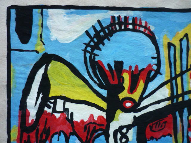 送料無料★ジャン＝ミシェル・バスキアJean-Michel Basquiat★ニューヨーク,ギャラリー印あり★証明書COA付属 ★模写★混合メディアa5_画像5