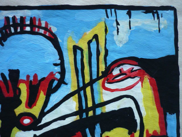 送料無料★ジャン＝ミシェル・バスキアJean-Michel Basquiat★ニューヨーク,ギャラリー印あり★証明書COA付属 ★模写★混合メディアa5_画像6