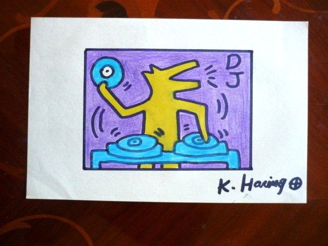 送料無料★ キース・ヘリング Haring Keith★取り扱い画廊店印あり★アクリル油彩画★模写 ★販売証明書付属★サイン入り★a42