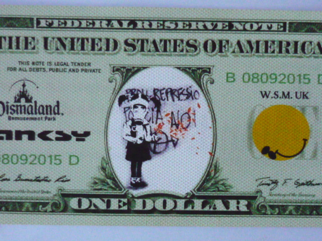  free shipping * Bank si-Banksy 1 dollar * genuine work guarantee * canvas cloth * autograph equipped * serial number entering *Dismalandtizma Land ..