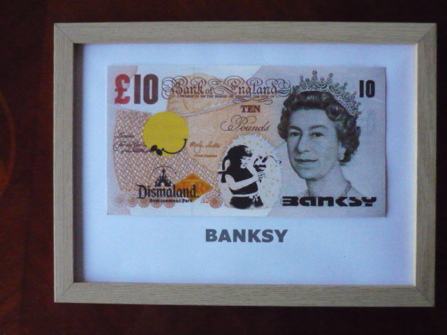  free shipping * Bank si-Banksy 10 pound * genuine work guarantee * canvas cloth * autograph equipped *Dismalandtizma Land. go in place ticket attached 42