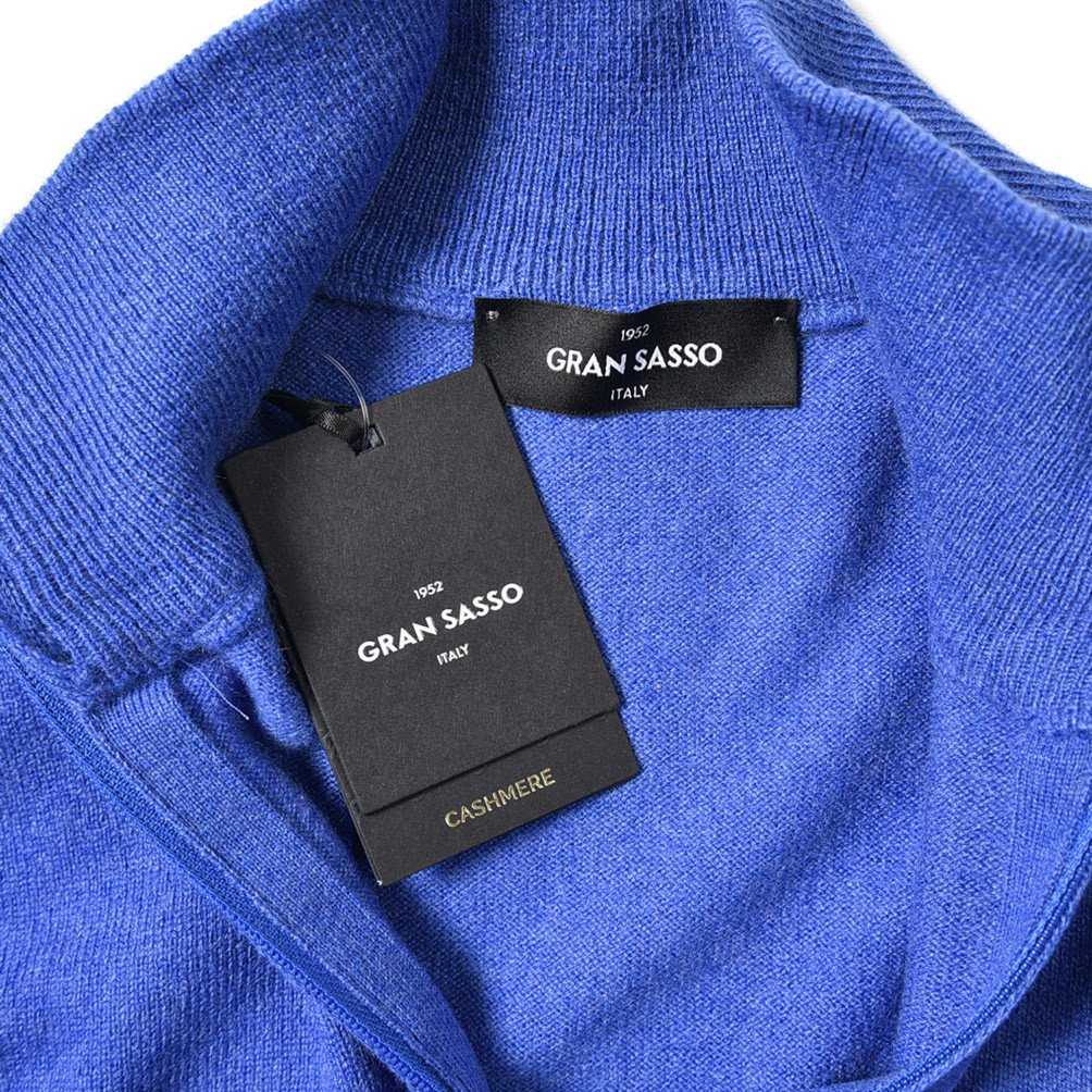 新着 新品 グランサッソ GRAN SASSO ハーフジップ ニット セーター スタンドカラー 秋冬 メンズ カシミヤ 100% ブルー 388541-54_画像7