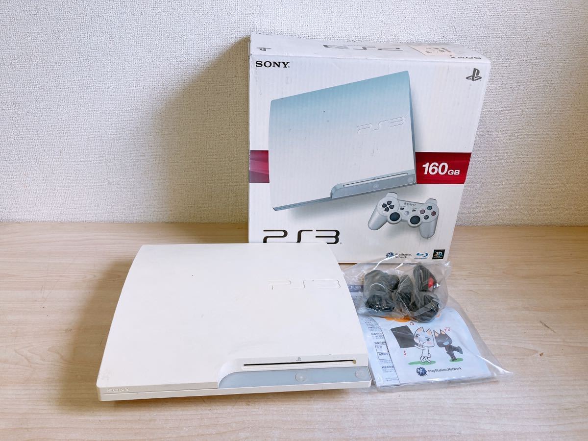 PS3 本体 SONY プレステ3 CECH-3000A PlayStation3 通電確認 説明書付 ゲーム機 ホワイト プレステ テレビゲーム_画像1