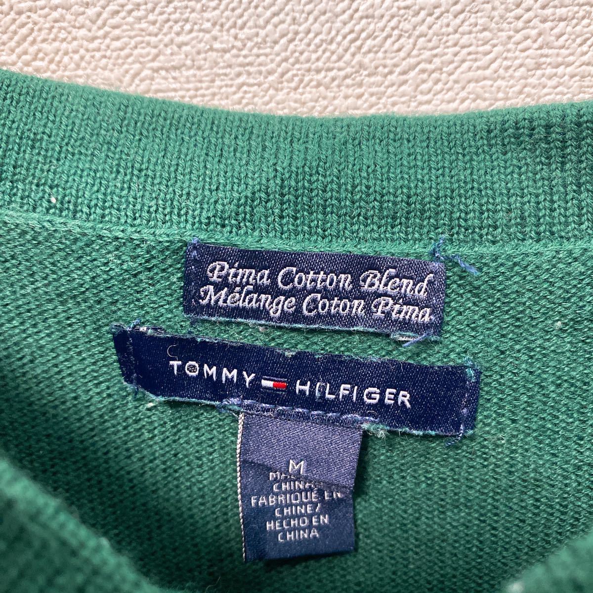 トミーヒルフィガー　ニット　セーター　ボーダー　刺繍ロゴ　男女兼用　緑色　Mサイズ　Tommy hilfiger ユニセックス　フラッグロゴ_画像5