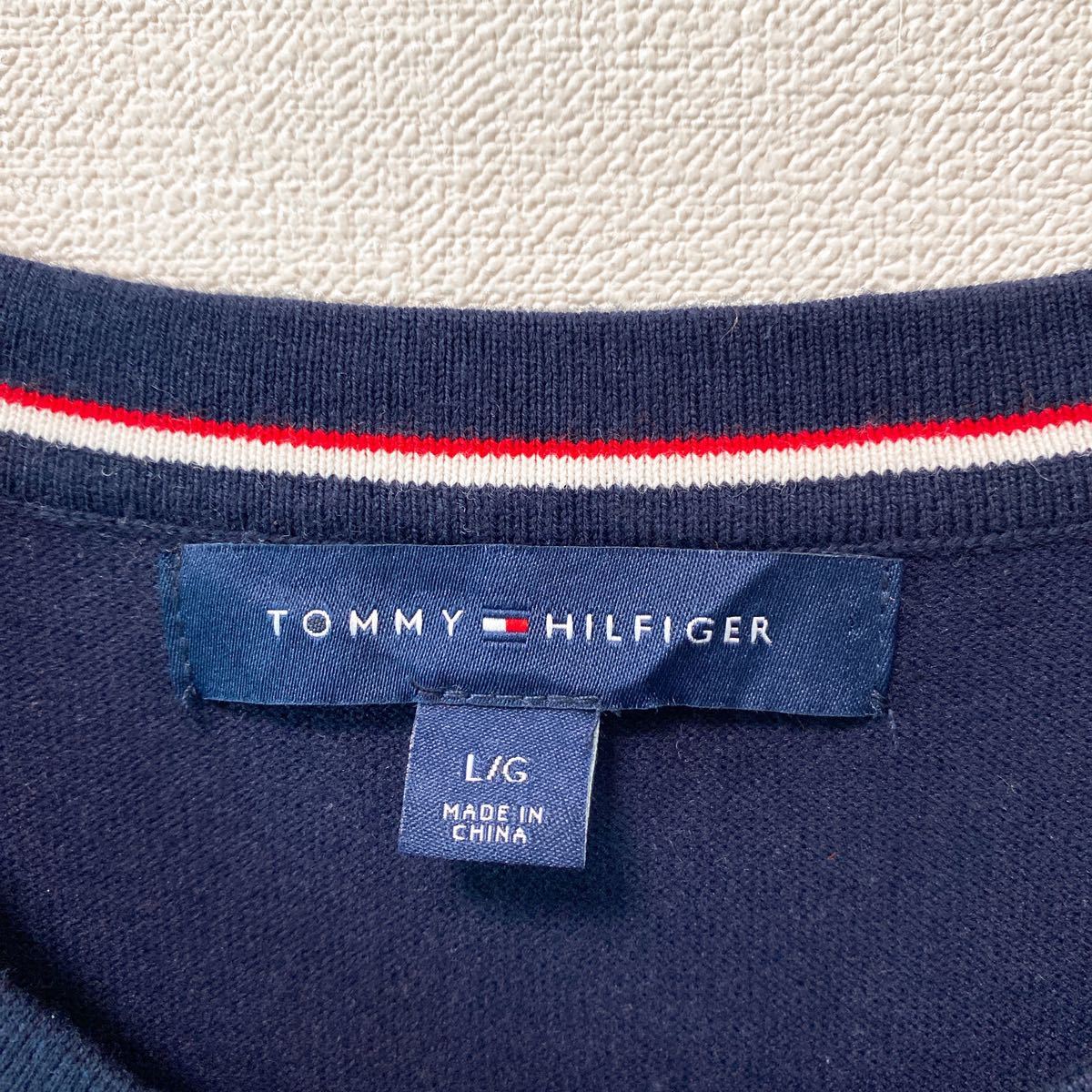 トミーヒルフィガー　ニット　セーター　半袖　チェック　ワンポイントロゴ　Lサイズ　Tommy hilfiger 大きいサイズ　ビッグシルエット_画像6