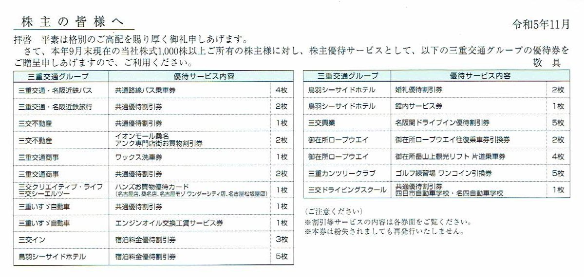 三重交通株主優待冊子 乗車券4枚他 １冊_画像2