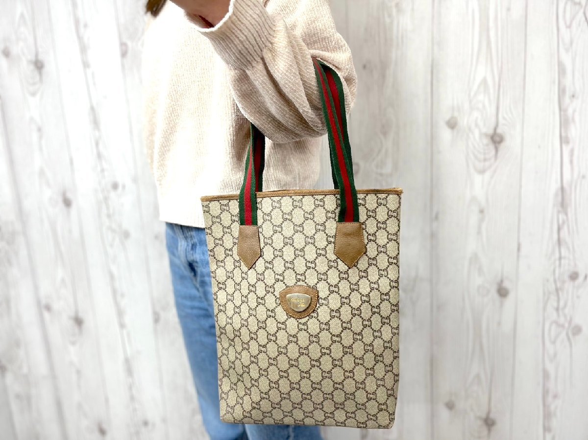 極美品 GUCCI グッチ オールドグッチ GGプラス シェリーライン トート