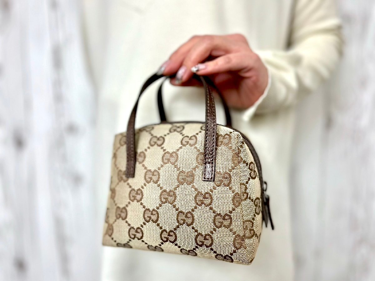 未使用展示品 GUCCI グッチ GGキャンバス ミニバッグ ハンドバッグ バッグ キャンバス×レザー ベージュ×茶 67963_画像1