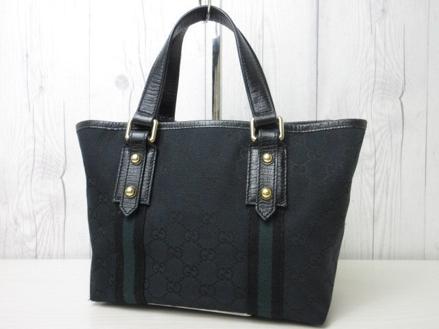 極美品 GUCCI グッチ GGキャンバス ハンドバッグ トートバッグ バッグ キャンバス×レザー 黒 67512_画像4