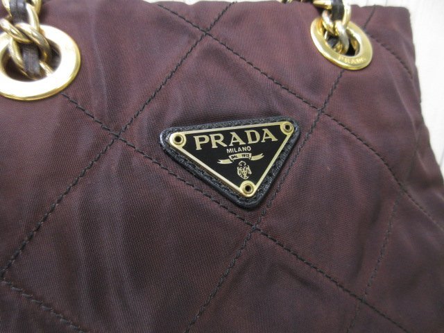 極美品 PRADA プラダ テスート キルティング ゴールドチェーン ショルダーバッグ バッグ ナイロン 茶 67520_画像7