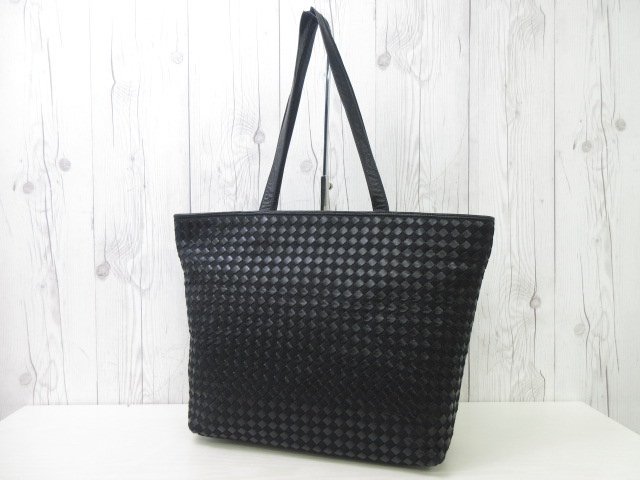 極美品 BOTTEGA VENETA ボッテガヴェネタ イントレチャート トートバッグ ショルダーバッグ バッグ レザー×キャンバス 黒A4可メンズ 67970_画像2