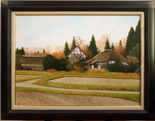 * last price cut * Sato ..[ autumn rice field . house ( Yamagata prefecture tail flower . city )] 20 number popular author rear rhythm recommended goods! oil painting Tadahiko Sato*