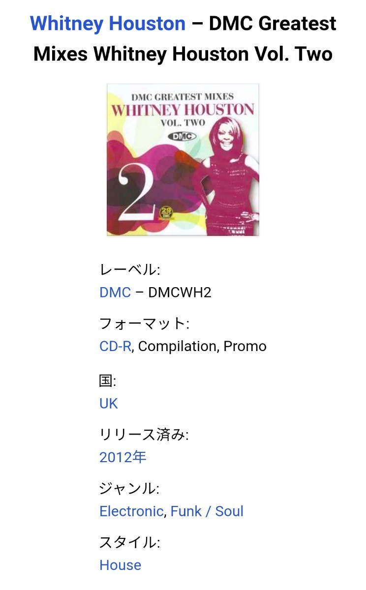 DMC Greatest Mixes WHITNEY HOUSTON vol.TWO ホイットニー・ヒューストン　KATY PERRY　プロモCD-R
