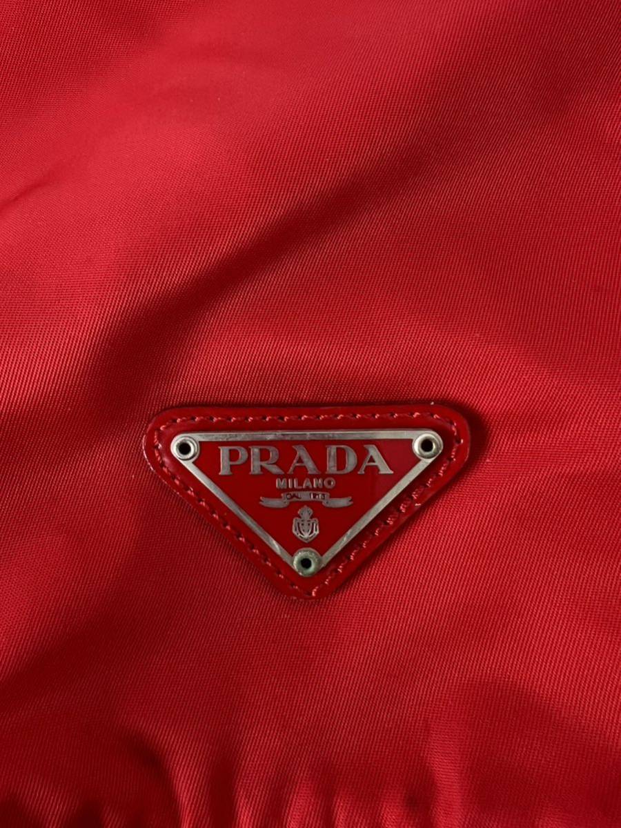 ■ PRADA プラダ ナイロン ミニ巾着ポーチ 小物入れ 三角プレート コスメポーチ 赤 レッド_画像3
