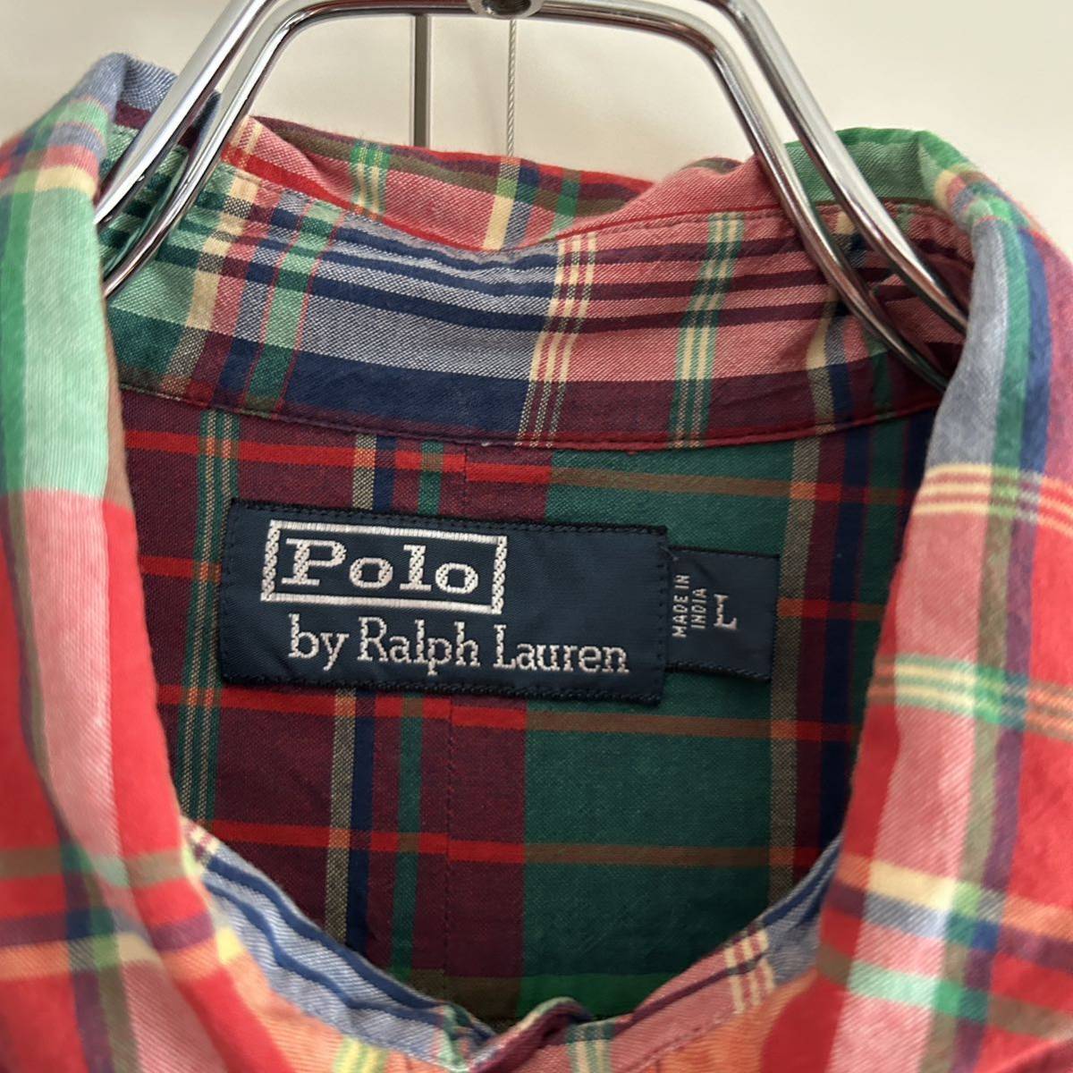 90s Polo by Ralph Lauren ポロバイラルフローレン サファリシャツ マドラスチェックシャツ L エポーレット 古着 大きめ_画像3