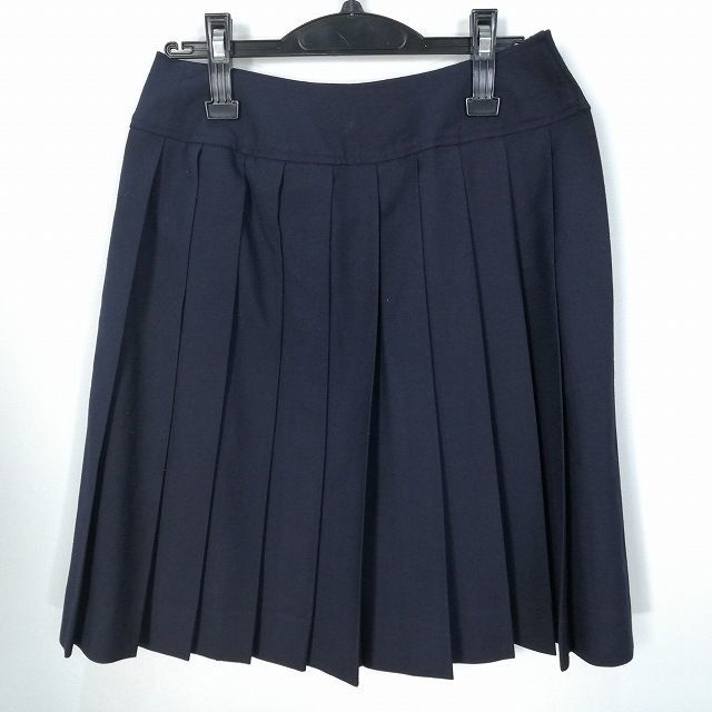 1円 スクールスカート 冬物 w63-丈54 紺 中学 高校 プリーツ 学生服 制服 女子 中古 HK9255_画像1