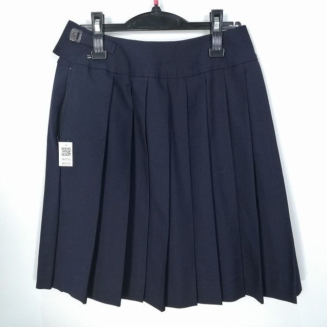 1円 スクールスカート 冬物 w63-丈54 紺 中学 高校 プリーツ 学生服 制服 女子 中古 HK9255_画像2