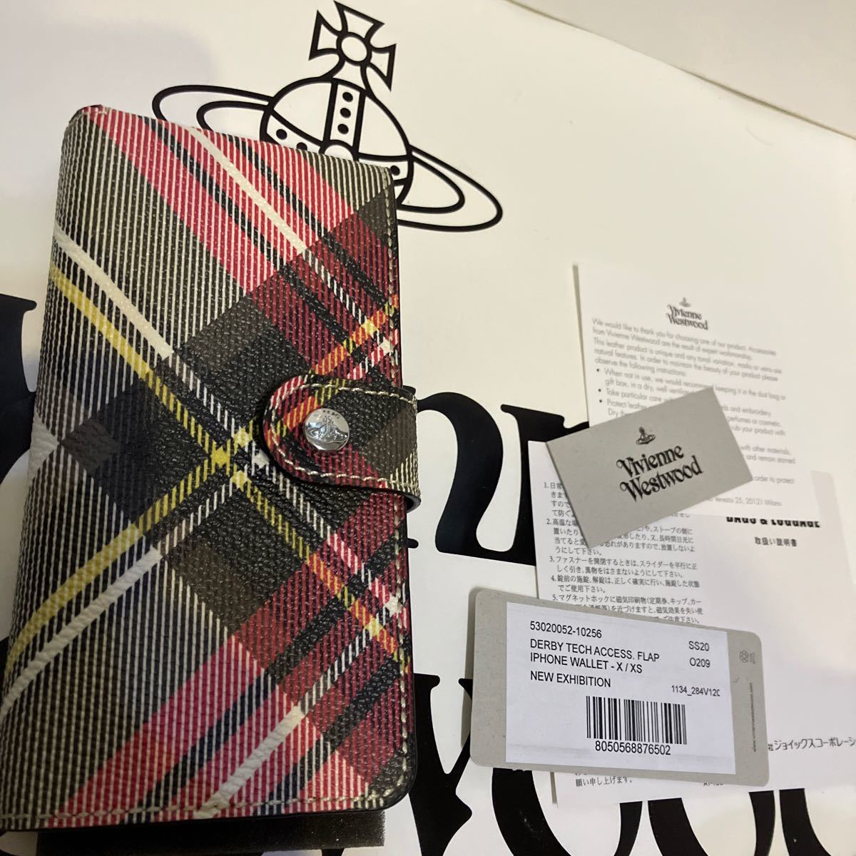 送料込●新品●価35200円 Vivienne Westwood iPhoneX iPhoneXS同等14.2×6.5cmスマホケース 赤チェック カード入 手帳型 ヴィヴィアン_画像8