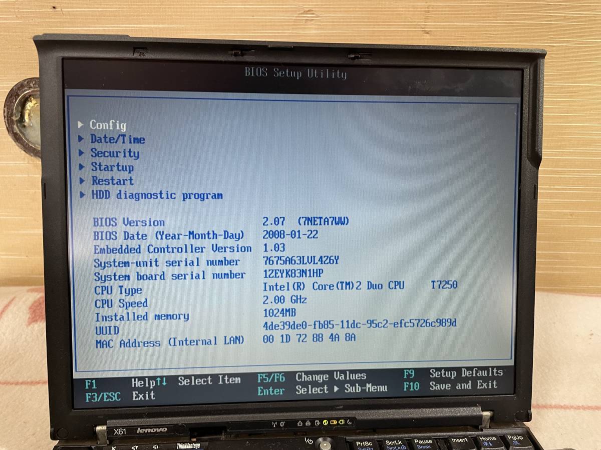 R6010201 Lenovo ThinkPad X61 7675 Intel Core 2 Duo 2.0GHz_画像2