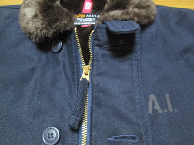 良好 ALPHA INDUSTRIES アルファ インダストリーズ N-1 デッキジャケット M ネイビー U.S.A.L. 紺 TA1395-167 ボア 24,200円 USN _画像3