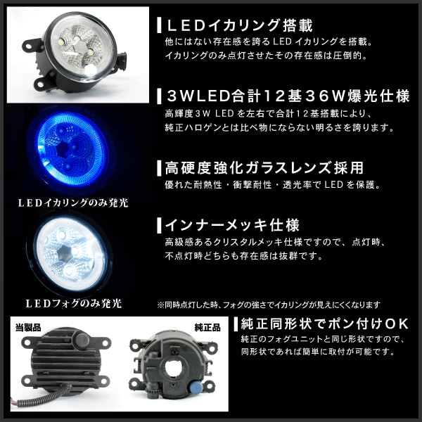 【LEDイカリング/ブルー】 MR52S/MR92S ハスラー [R2.1- 爆光36W フォグランプ 純正交換 左右セット_画像2