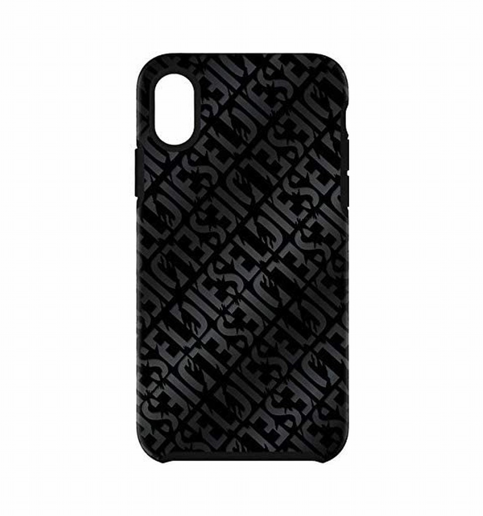 【送料無料】DIESEL iPhone XR用 軽量 ケース カバー (COMOLD CASE ロゴパターン ブラック バックホイル/バンパー Double-IML)