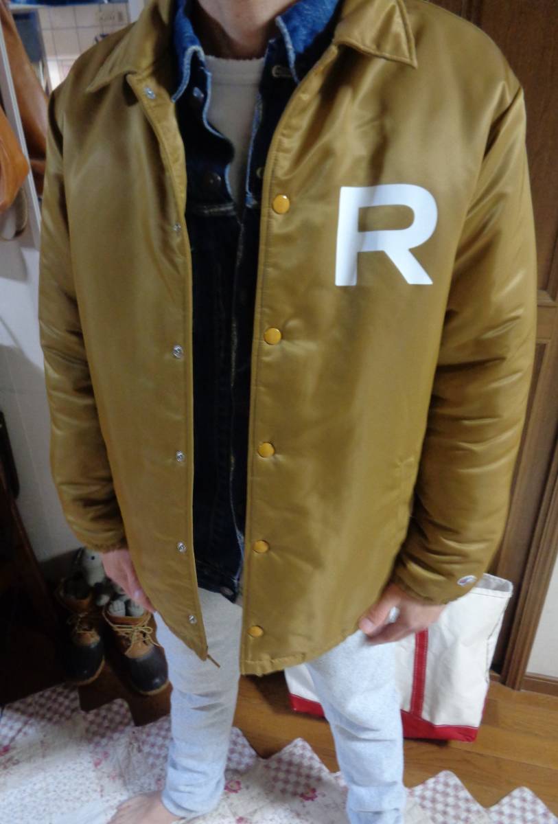 Mサイズ/Championチャンピオン×RHC/RonHermanロンハーマン/別注コラボ/中綿キルティング/コーチジャケット/ブルゾン/ゴールド