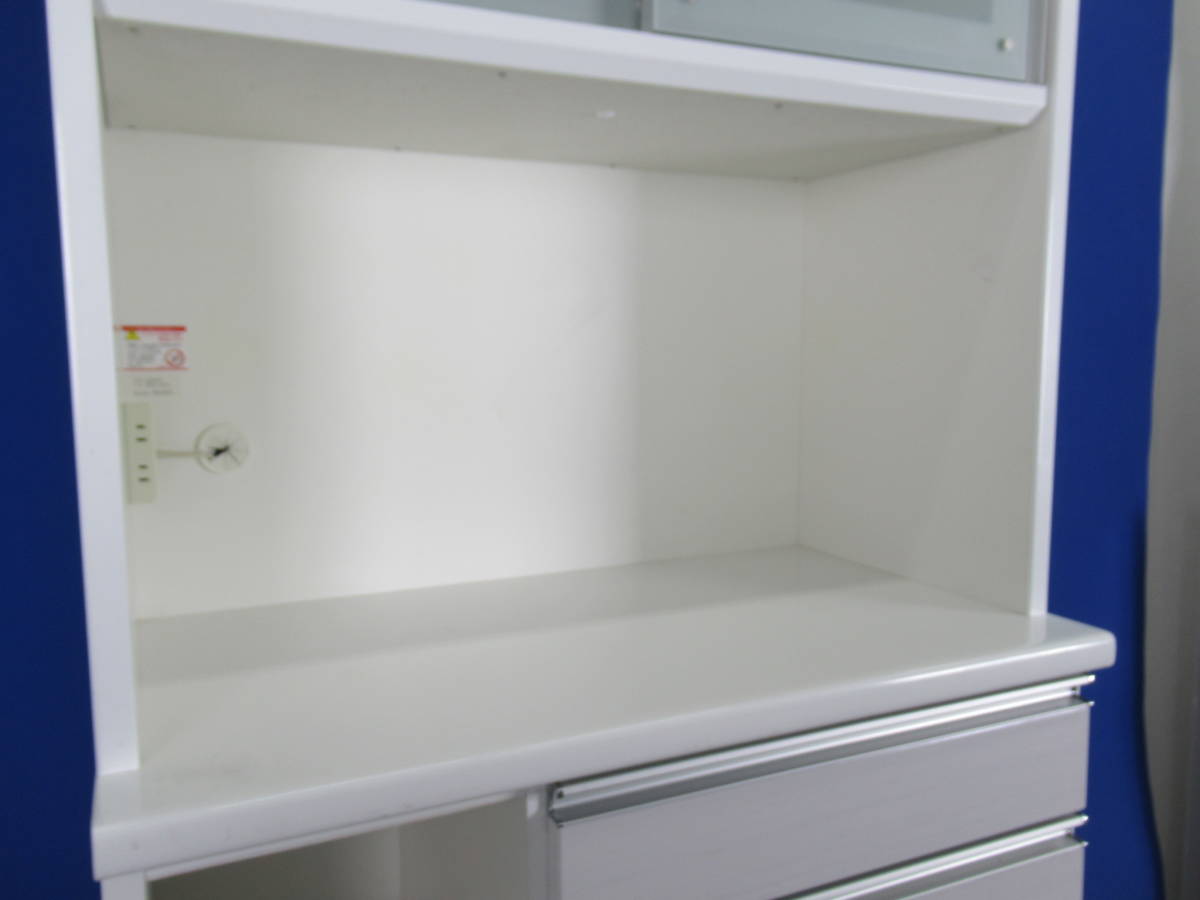 松田家具 キッチンボード 食器棚 W89cm ホワイト レンジボード ダイニングボード キャビネット_画像4