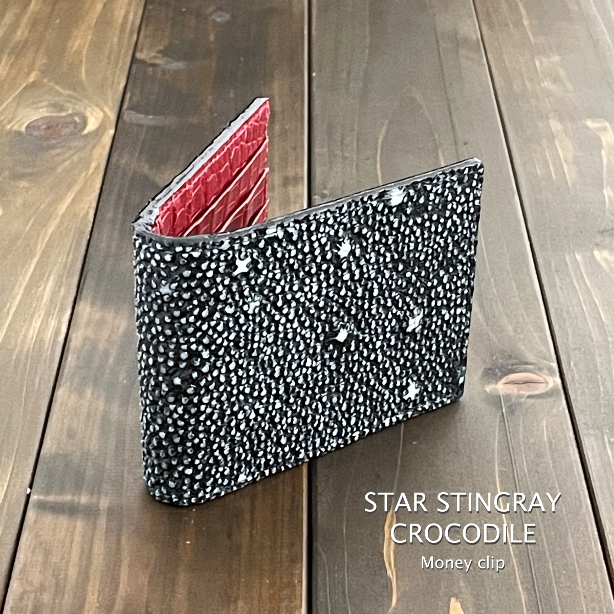STAR STINGRAY スタースティングレイ × クロコダイル マネークリップ ブラック レッド 財布 コンパクト 折財布
