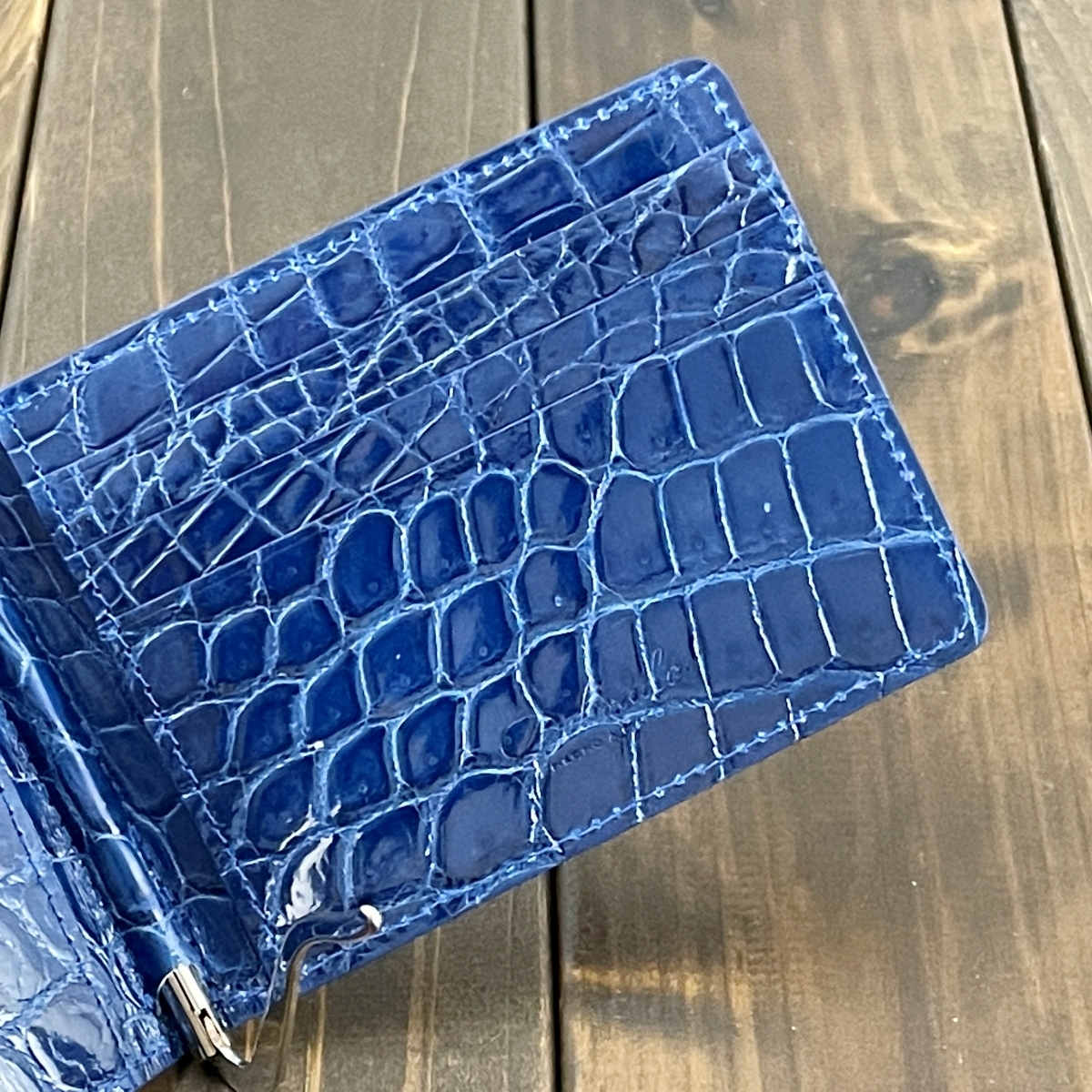 [SALE]CROCODILE shining high class crocodile peerless money clip blue grading processing wani leather black ko purse Mini gloss rare 